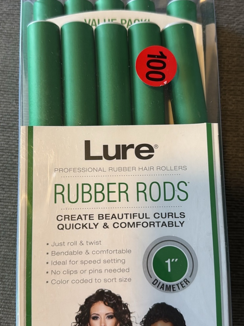 Green Rubber Rods Hair Rollers - Flexible 1" Styling Rods set of 10 new
